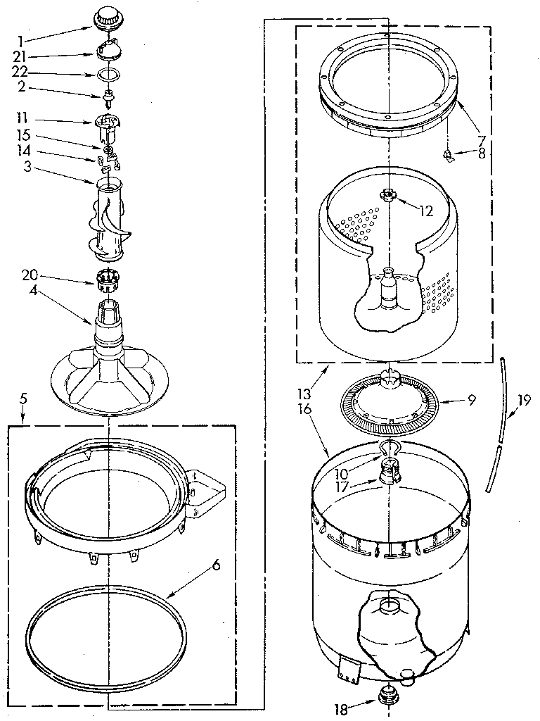 Agitator, basket and tub