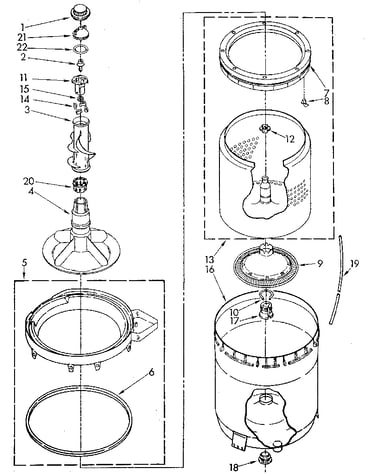 Agitator, basket and tub