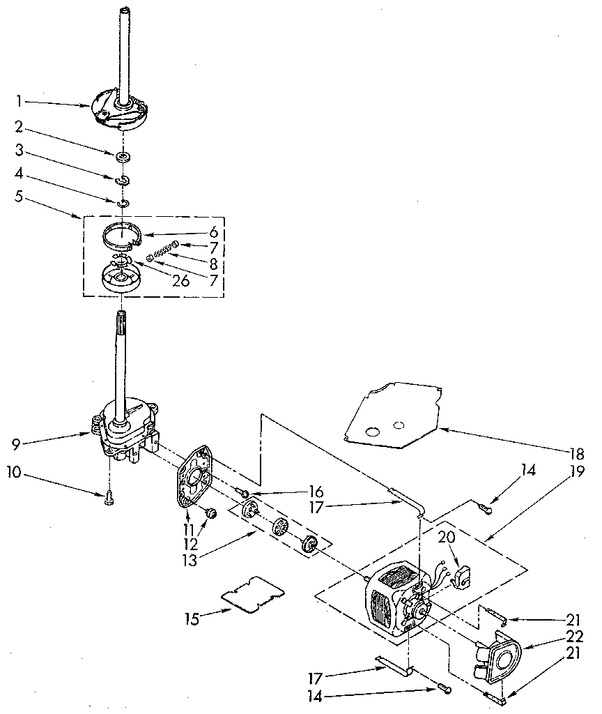 Brake, clutch, gearcase, motor and pump