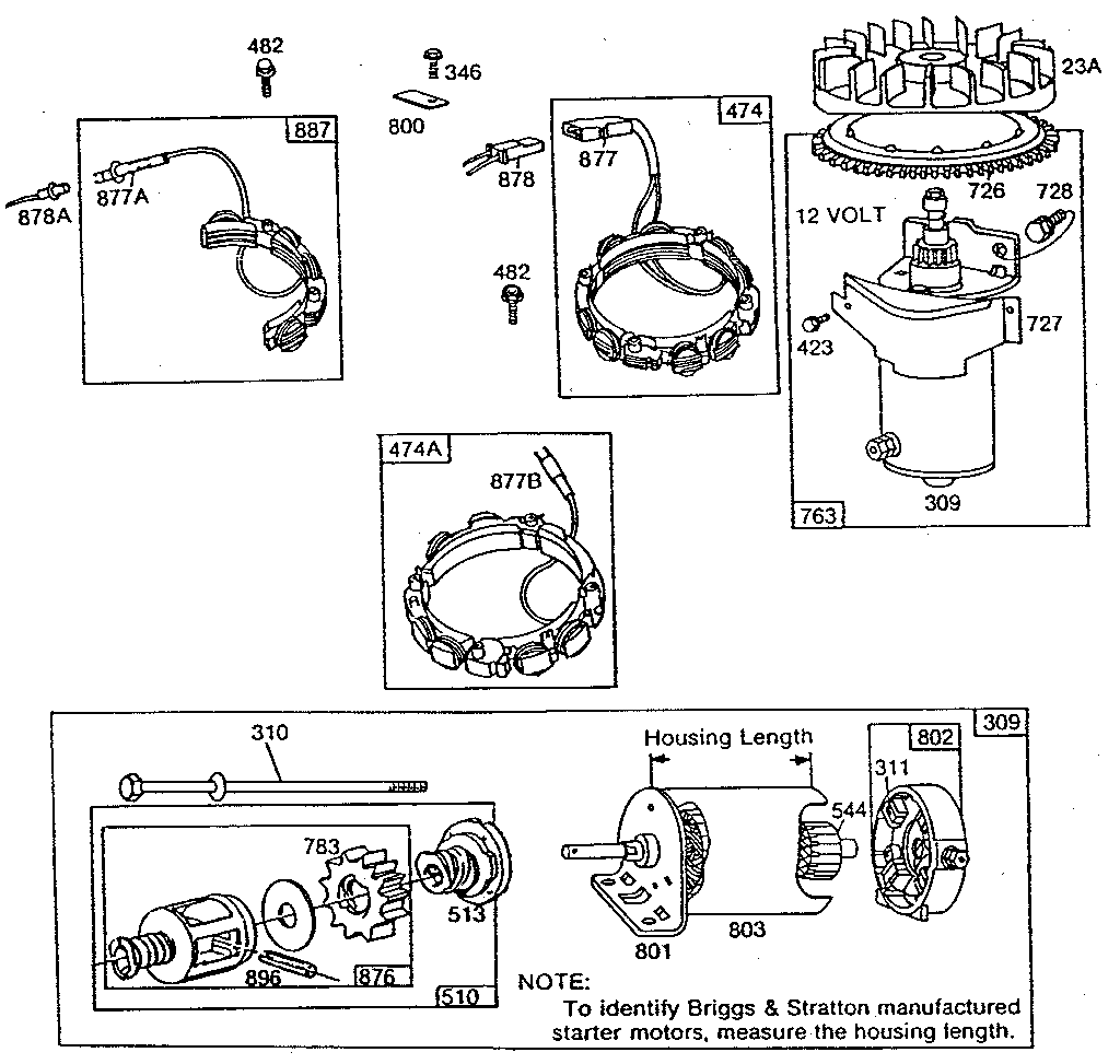 Electric starter, motor and drive assembly