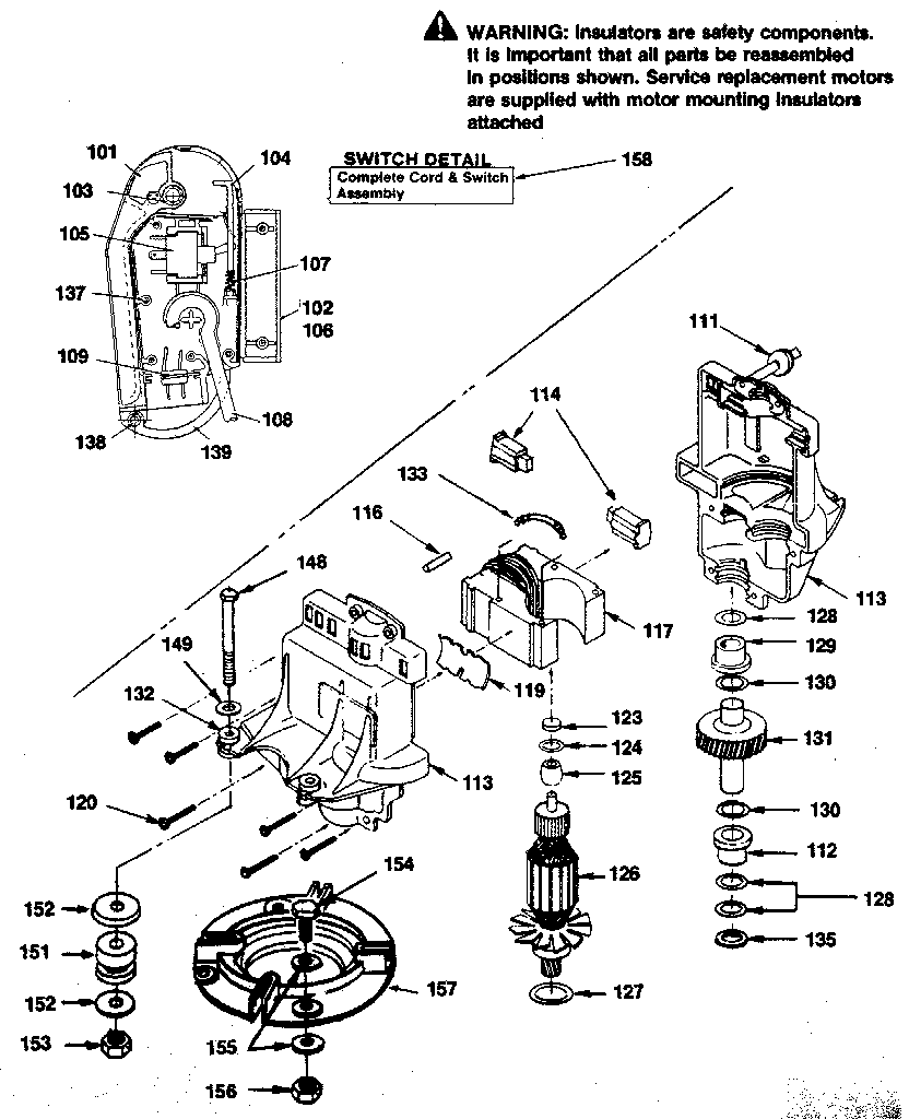 Motor and switch assembly