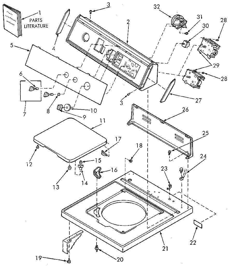 Control hood, controls, loading door and cabinet top