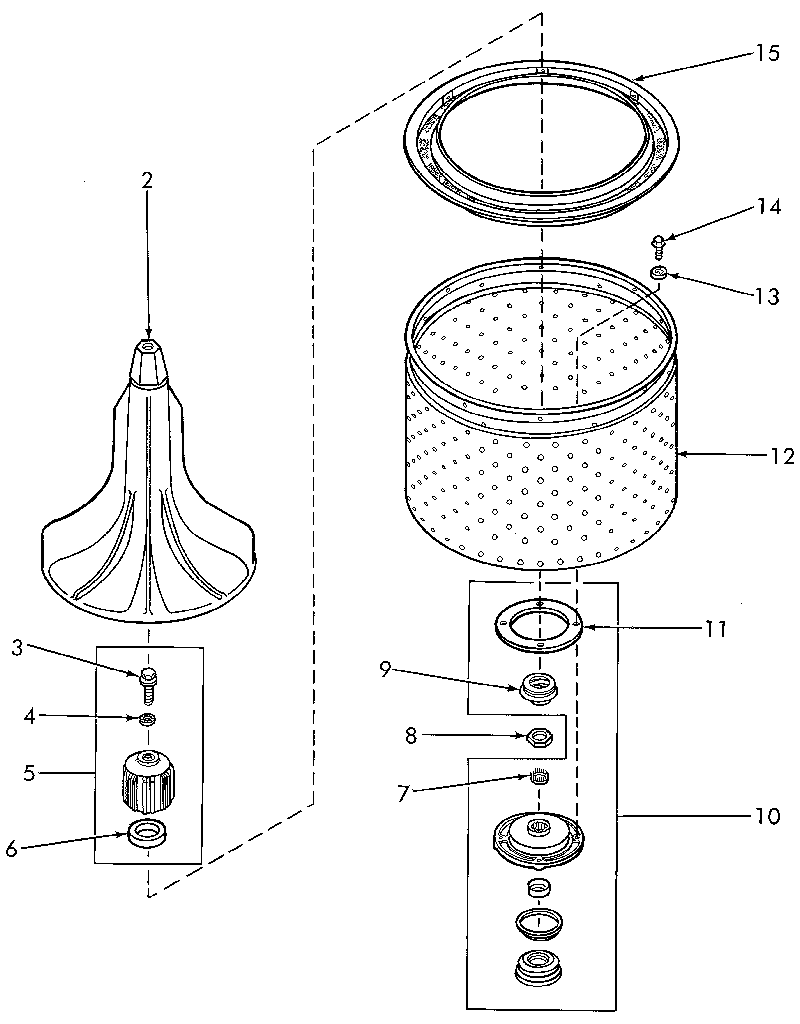Agitator,drive bell,seal seat,lint filter,washtub and hub