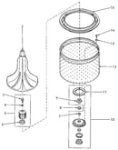 Agitator,drive bell,seal seat,lint filter,washtub and hub
