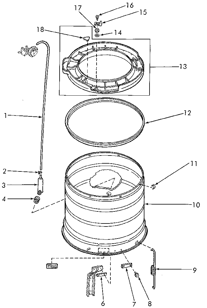 Outer tub, cover and pressure hose