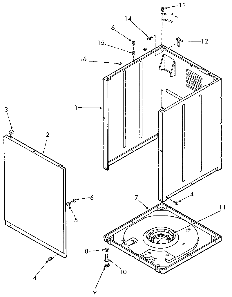 Front panel, cabinet and base