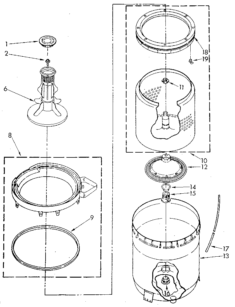 Agitator, basket and tub