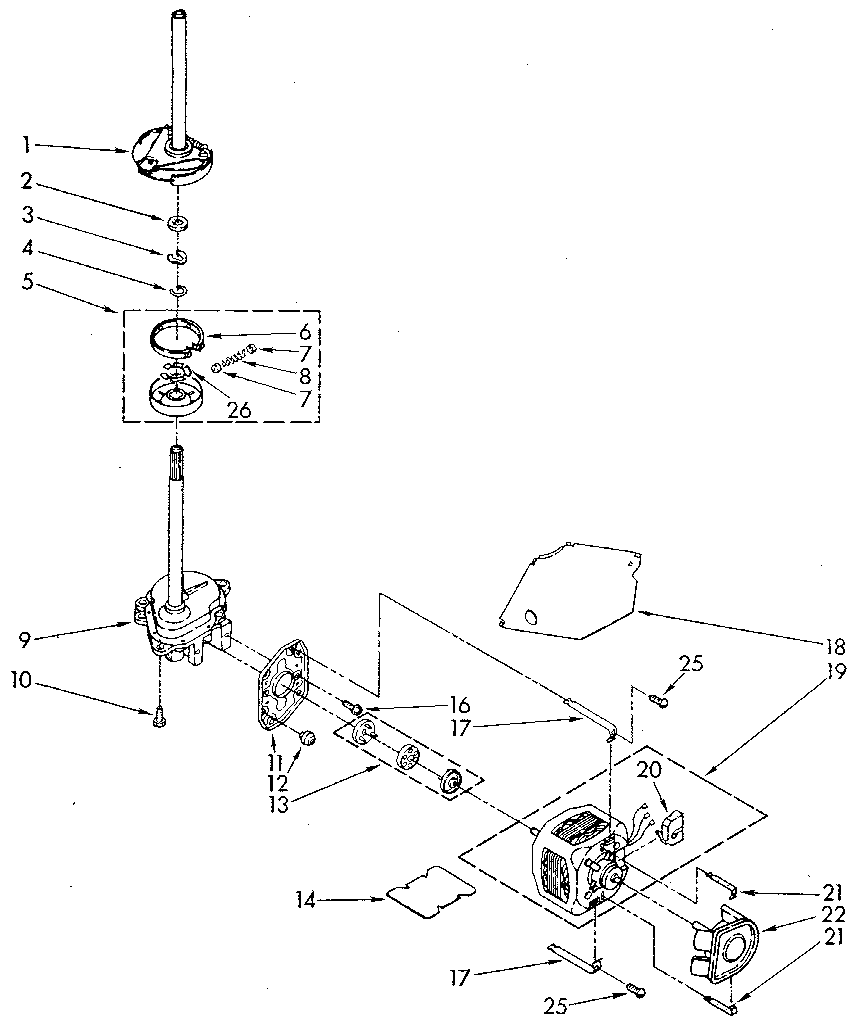 Brake, clutch, gearcase, motor and pump