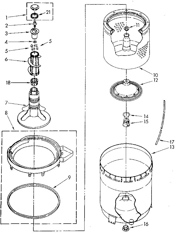 Agitator, basket and tub