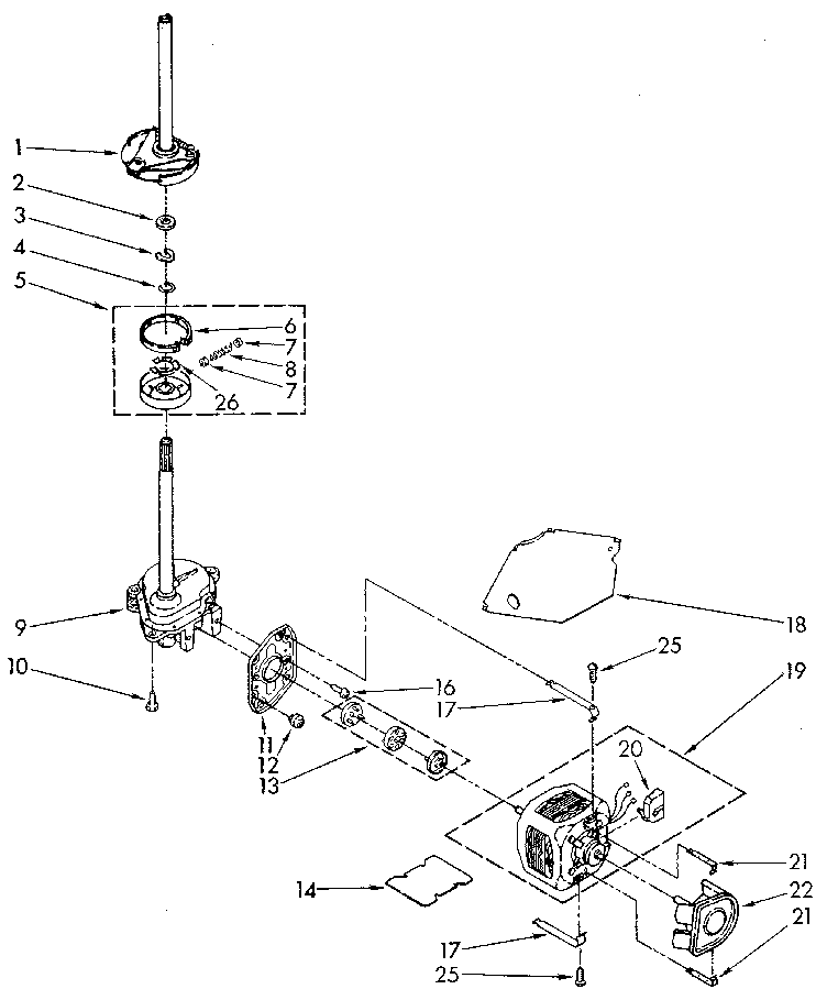 Brake, clutch, gearcase, motor and pump