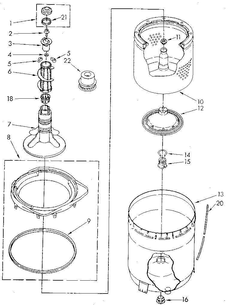 AGITATOR, BASKET AND TUB