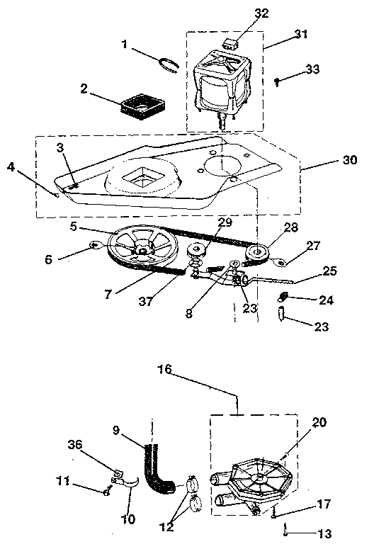 Washer drive system, pump