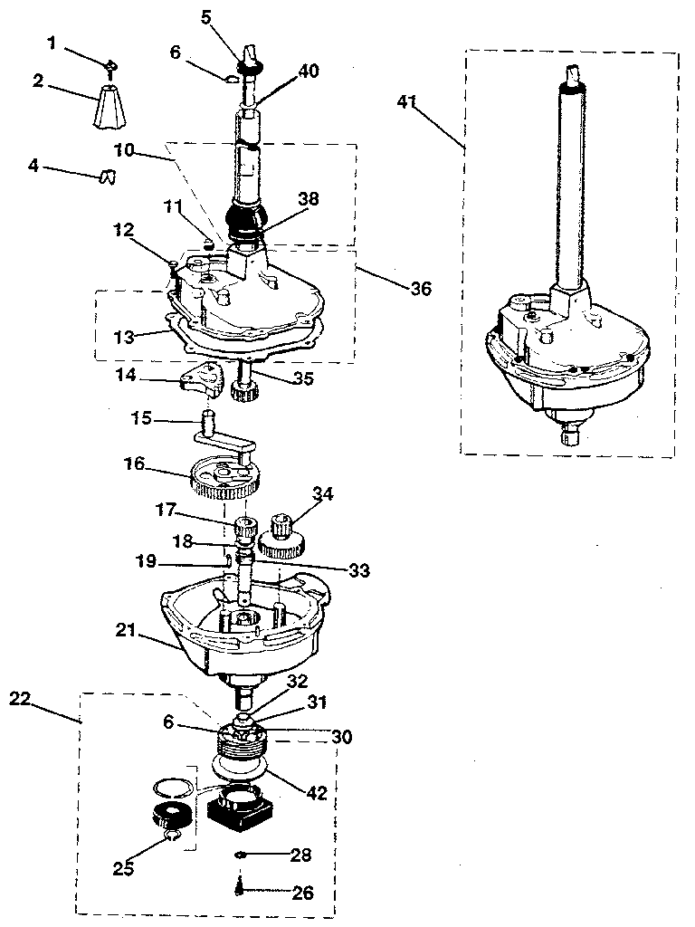 Transmission, water seal, lower bearing assy
