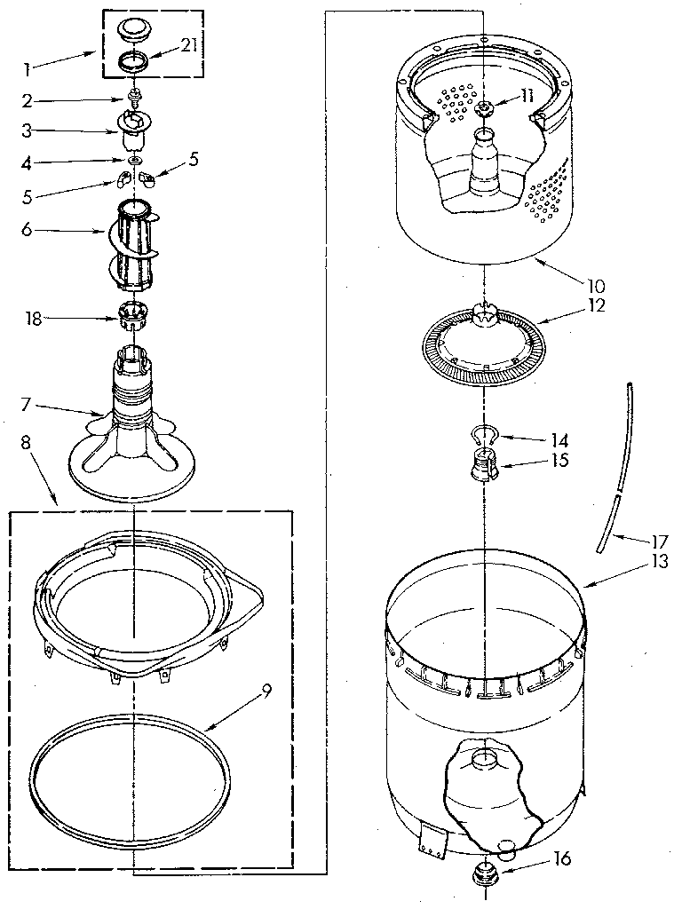 Agitator, basket and tub