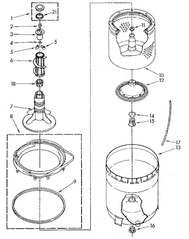 Agitator, basket and tub
