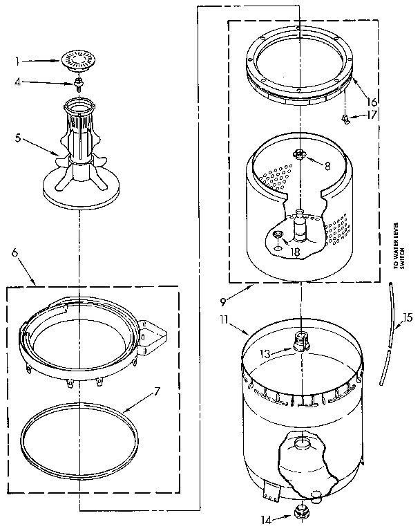 AGITATOR, BASKET AND TUB