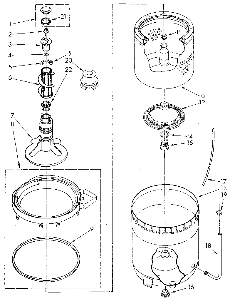 Agitator, basket and tub