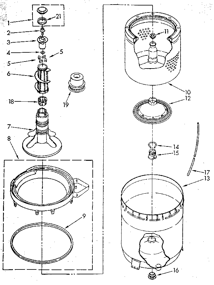 AGITATOR, BASKET AND TUB