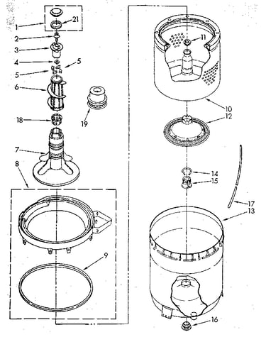 Agitator, basket and tub