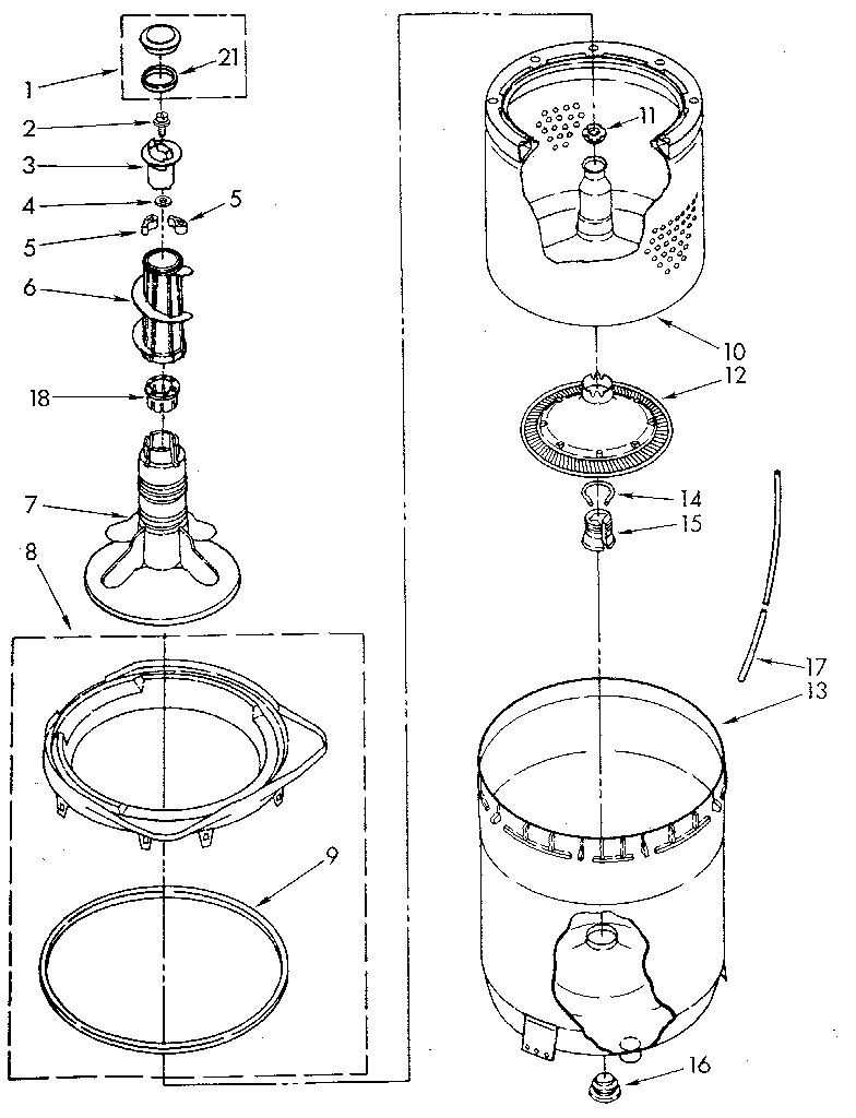 Agitator, basket and tub
