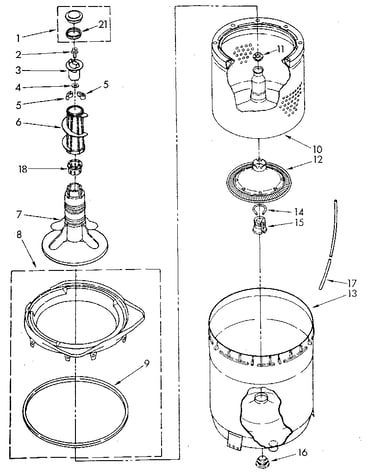 Agitator, basket and tub