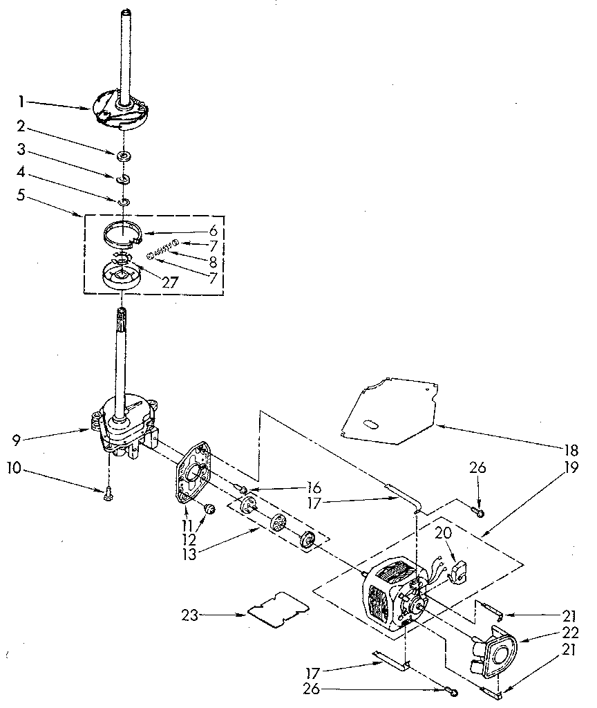 Brake, clutch, gearcase, motor and pump