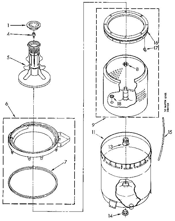 AGITATOR, BASKET AND TUB