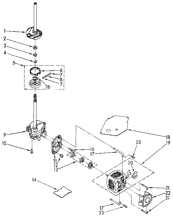 Brake, clutch, gearcase, motor and pump