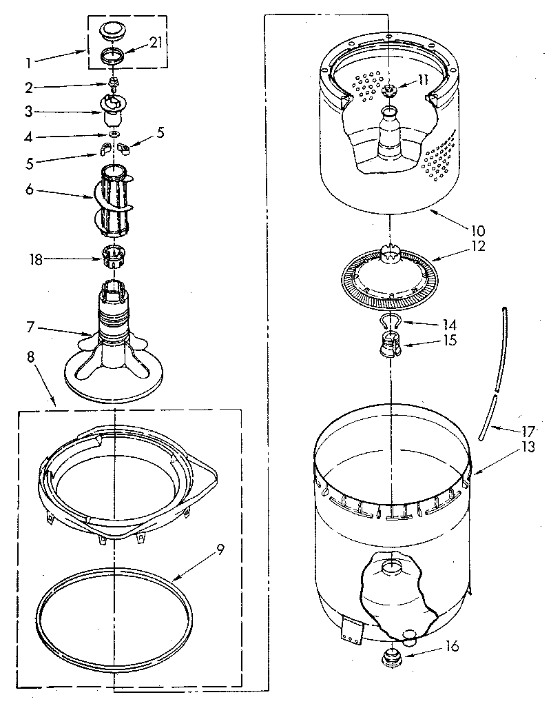 Agitator, basket and tub