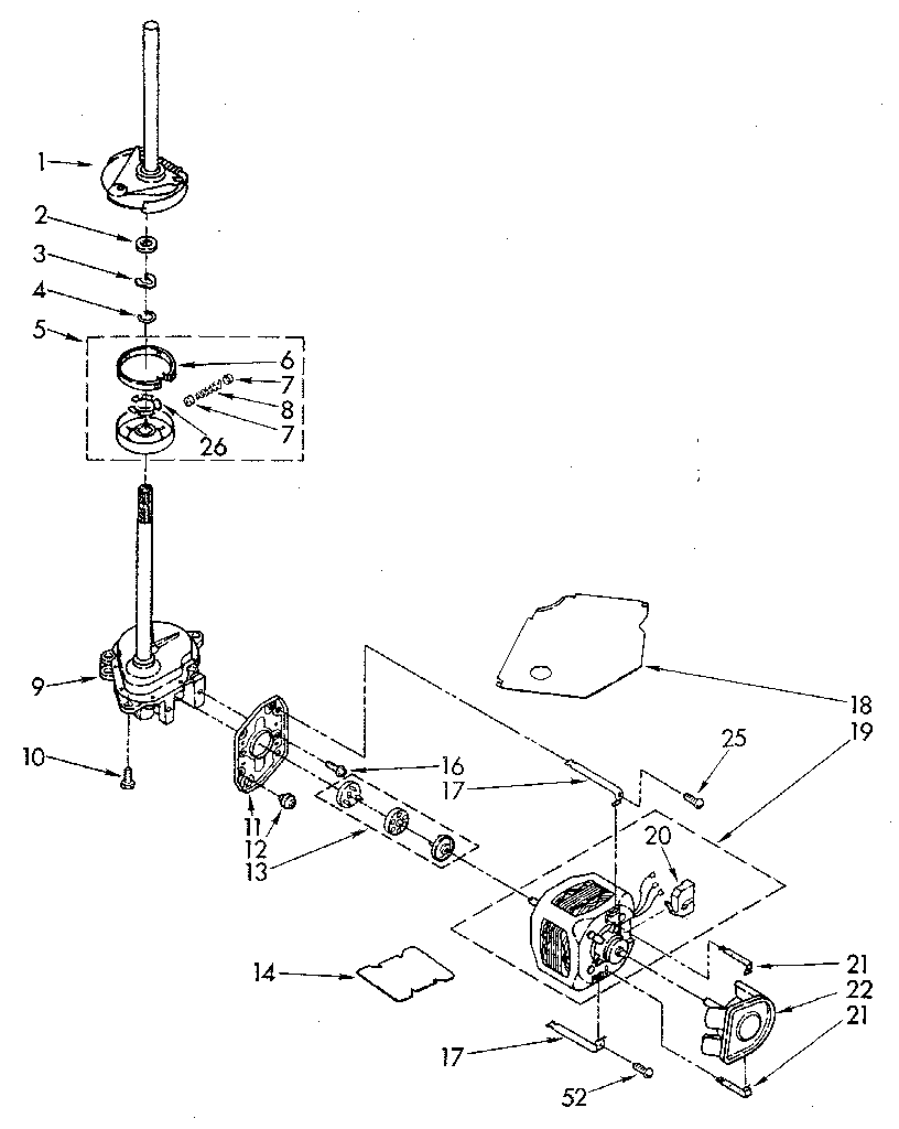Brake, clutch, gearcase, motor and pump