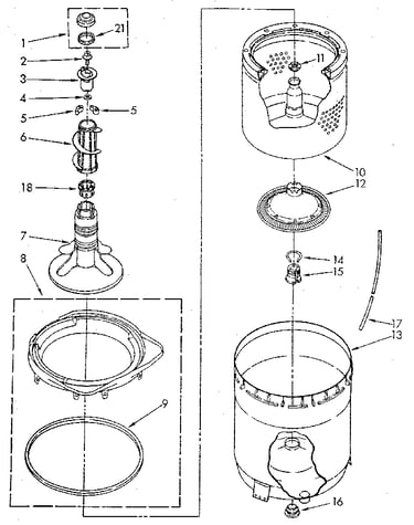 Agitator, basket and tub