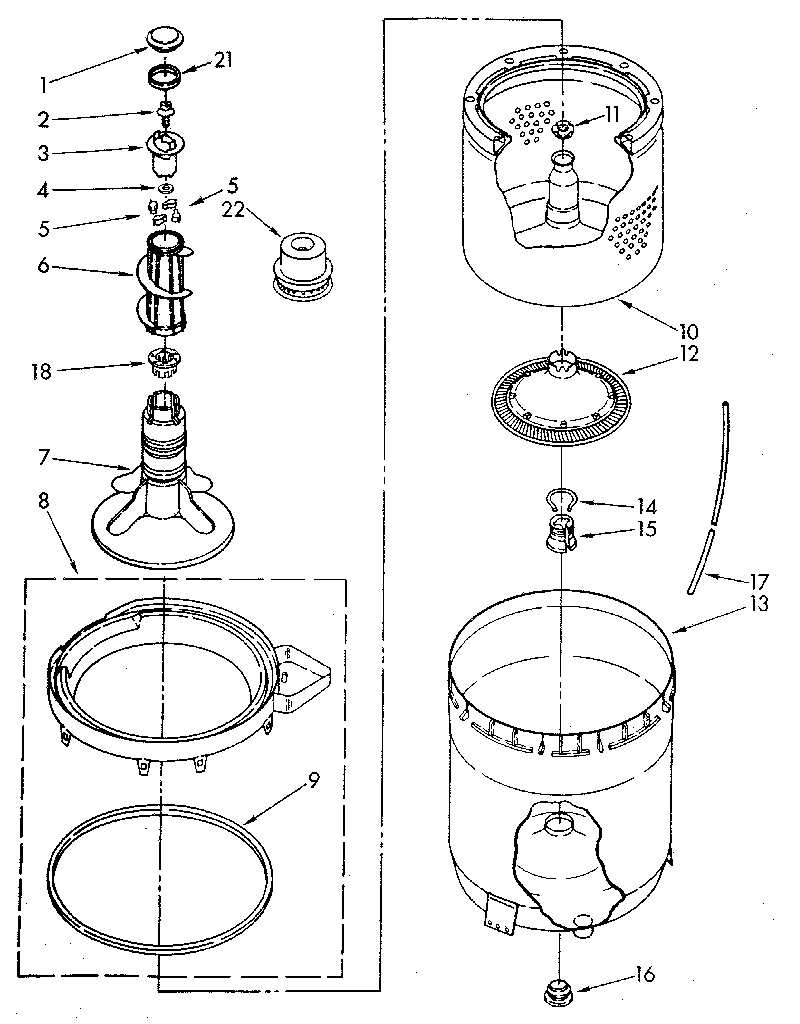 AGITATOR, BASKET AND TUB