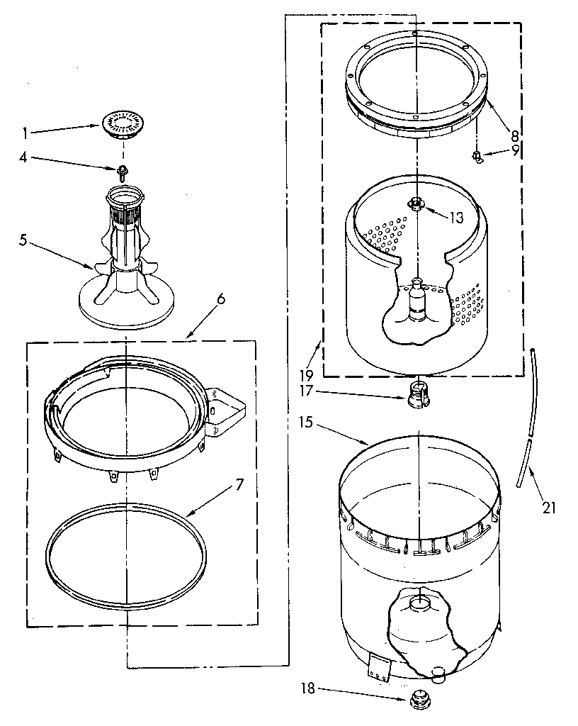 AGITATOR, BASKET AND TUB