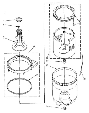 Agitator, basket and tub
