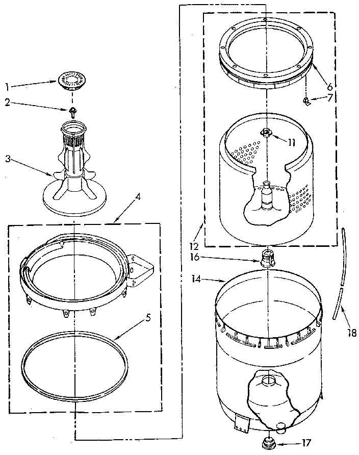 AGITATOR, BASKET AND TUB