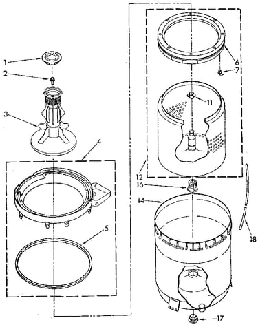 Agitator, basket and tub