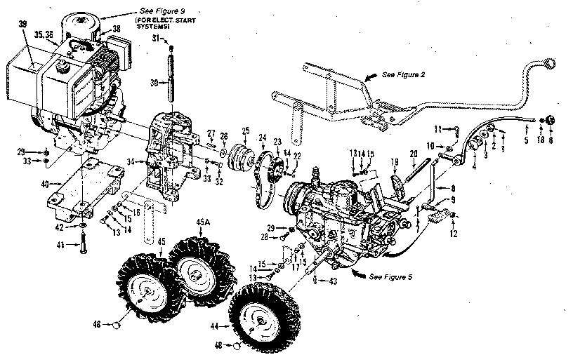 (fig. 3) wheel speed lever, belt drive sys., engines, wheel