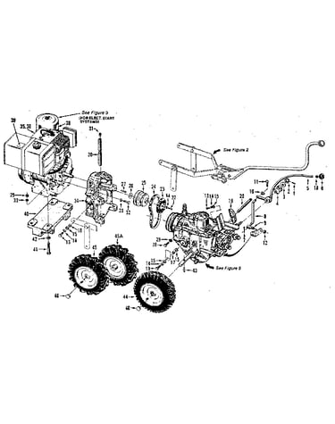 (fig. 3) wheel speed lever, belt drive sys., engines, wheel