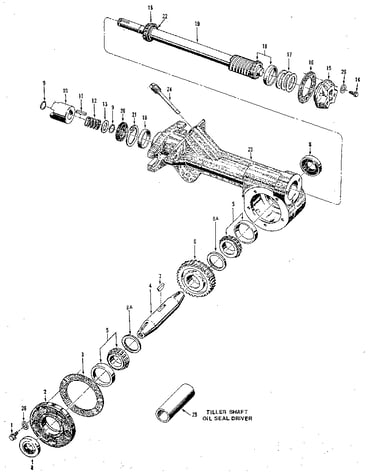 (fig. 6) tiller attachment transmission assemblies