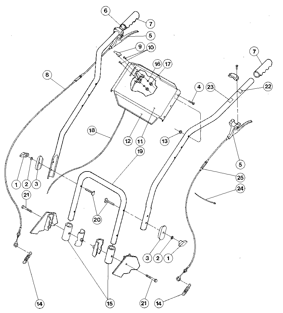 Handlebars, control levers, and throttle lever