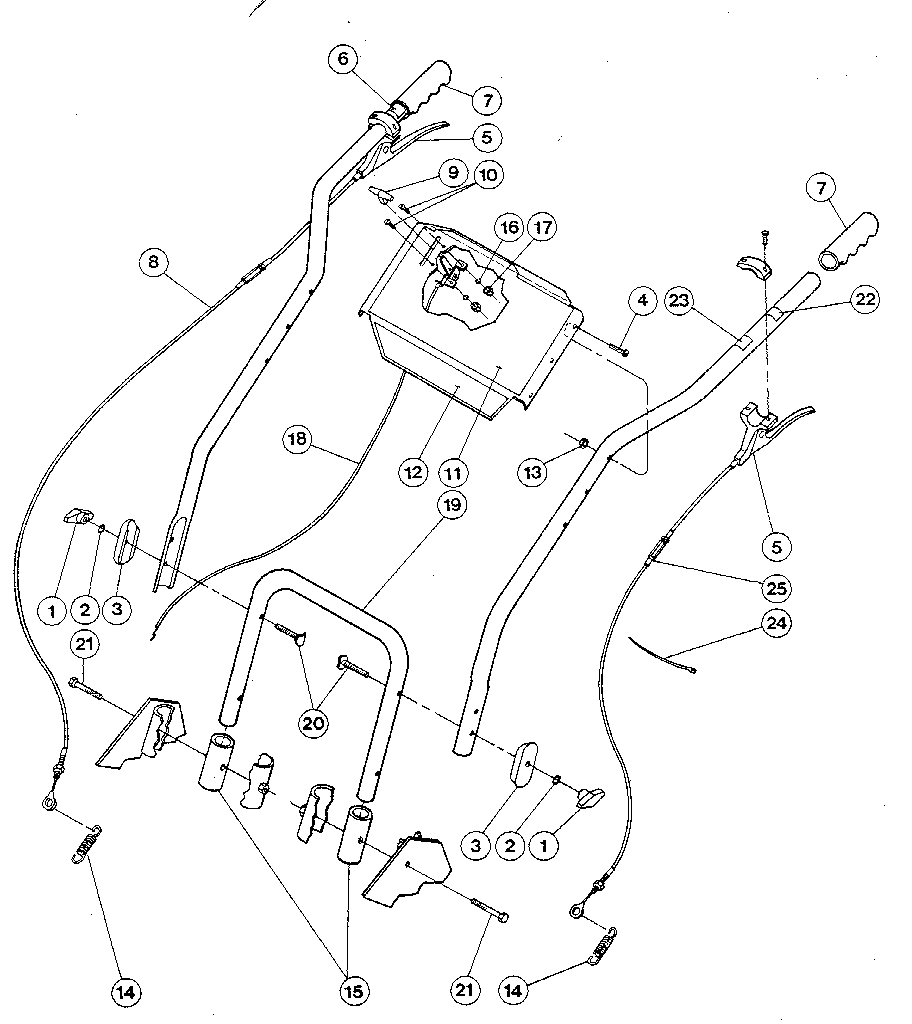 Handlebars, control levers, and throttle lever