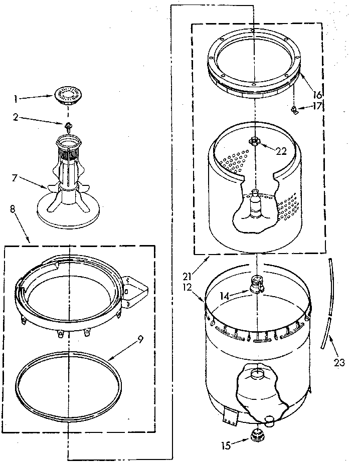 Agitator, basket and tub