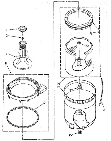 Agitator, basket and tub