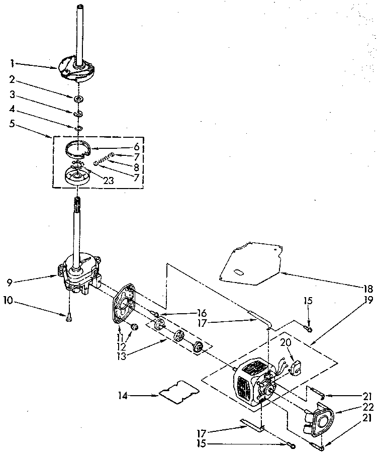 Brake, clutch, gearcase, motor and pump