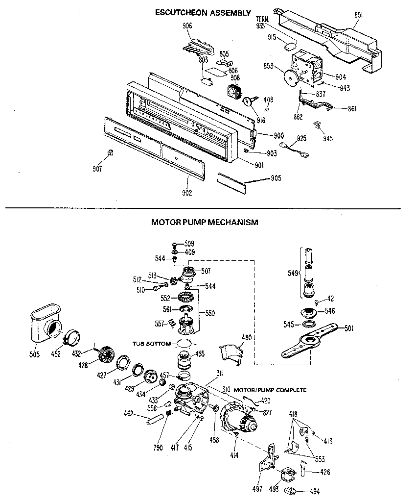 Escutcheon and motor/pump