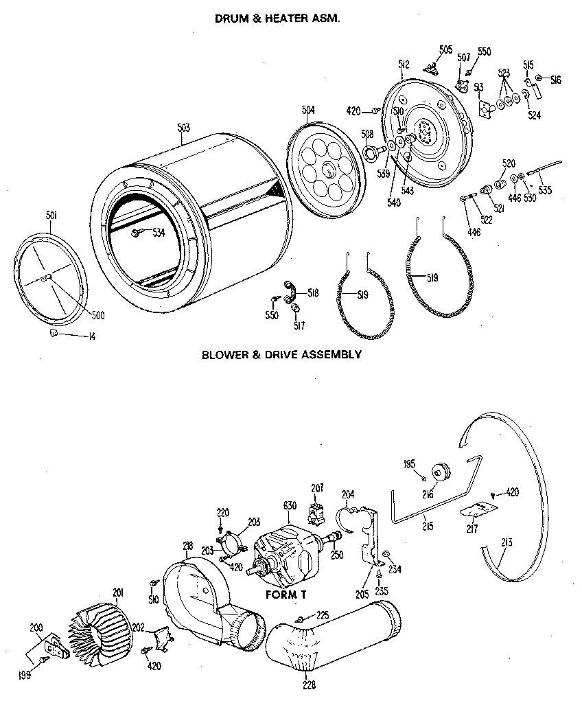 Drum/heater/blower and drive