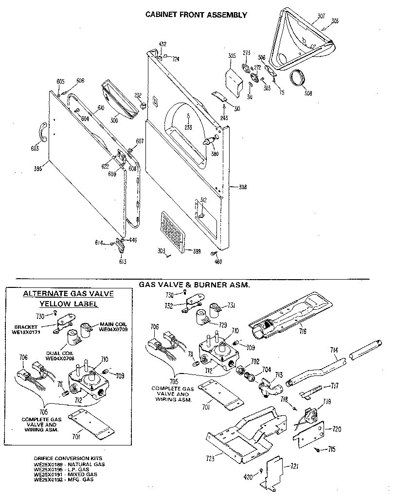 CABINET FRONT AND BURNER