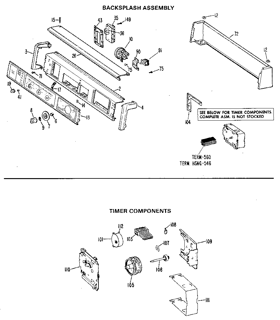 BACKSPLASH AND TIMER ASSEMBLY