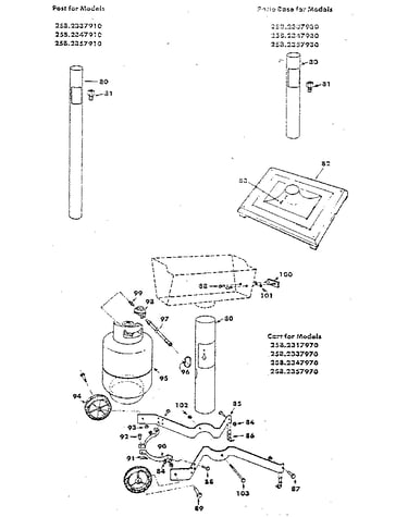 Post, patio base and cart