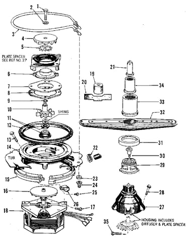 Motor, heater, and spray arm